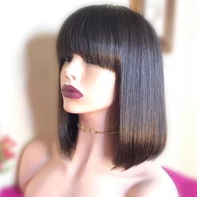 China 10-14 Inch Straight Bob Wigs With Bangs, Blonde Human Hair Bob Wig Pre-Plucked With Bangs, 100% Natural Black Short Bob Wig With Bangs for sale