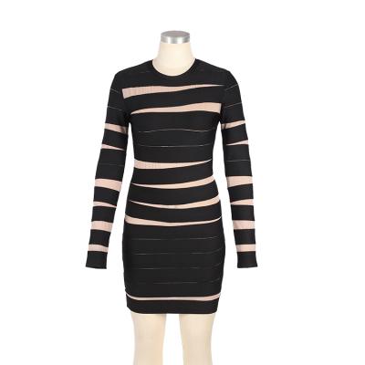 China 2021 Spring Breathable Feminine Women's Fitted Striped Bandage Dress for sale