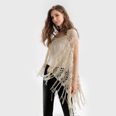 China 2021 New Ladies Breathable Free Waist Fringe Cardigan Shrug Beach Handmade Crochet for sale