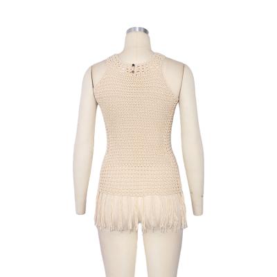 China 2021 Fashion Ladies Breathable Crochet Hand Crochet Pointelle Fringe Sleeveless Bottom Knit Top Vest for sale