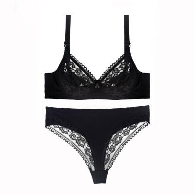 China Plus Size Sexy Bra And Panty Comfortable Thin And Breathable Underwire Ladies Lingerie Large Size Women's Underwear Lace Brief Sets for sale