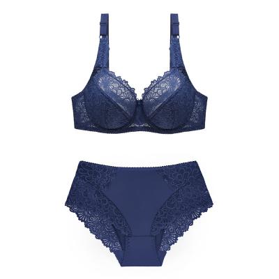 China Plus Size Women's Sexy Lingerie Ladies Breathable Big Bra And Panties Thin Underwired Comfortable Lace Brief Sets And Breathable for sale