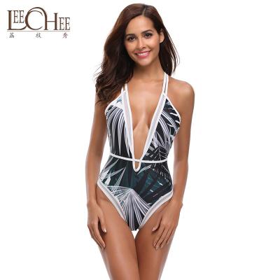 China Anti-UV Print Graphics Strappy Back Women One Piece Swimsuit for sale