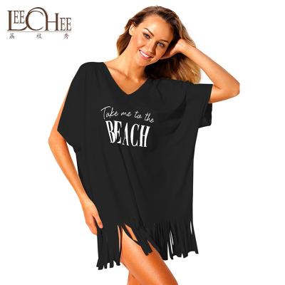 China Summer Black Loose Fit Anti-UV Cover Up Dress Girls Sexy Beach Wear for sale