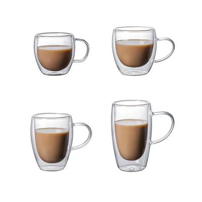 China Sustainable Heat Snsulating Transparent Double Layer Glass Mug With Handle High Borosilicate Glass Coffee Mug Cup Coffee Mug for sale