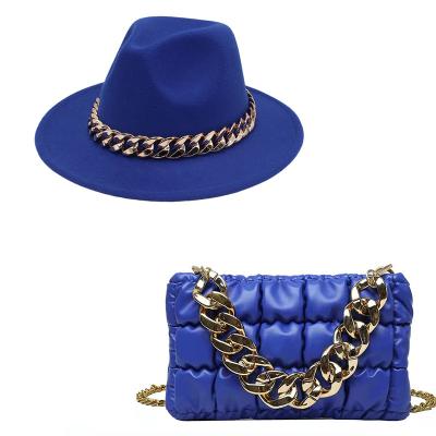 China Fashion Fedora Hat And Purse Set Ladies Waterproof Handbags Matching Thick Chain Purse And Hat Set Handbags For Women Luxury for sale