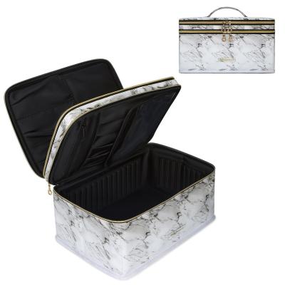 China Waterproof Portable Waterproof Goods Bagsmart Travel Makeup Case Double Layer Makeup Bag Marbling Cosmetic for sale