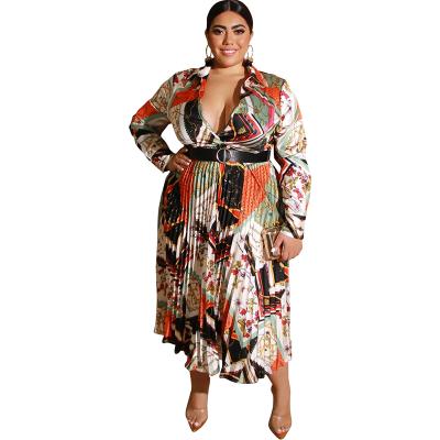 China Casual Breathable Spring Plus Size Personality Printed Shirt Skirt Long Sleeve Vintage Dress Dress for sale