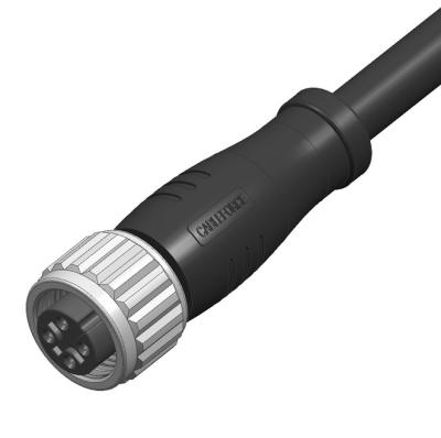 China Female Plug Molded Cable Connectors M12 4 Poles With 1.5 Meter Black PUR Cable for sale