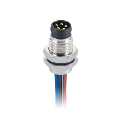 China Industrial Front Mounting M8 5Pin Circular Connector Male Solded with 50CM PVC Wires for sale