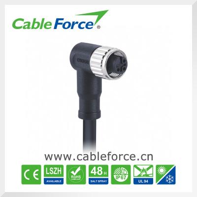 China IP67 M12 3pin Female Right Angled Circular Cable Connectors With Cable CNC Screw for sale