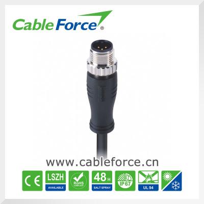 China EMI Shielded M12 Plug Connector 3pin Male Connector With PUR / PVC Cable for sale