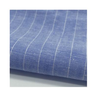 China Breathable 130gsm Yarn Dyed Blue Stripe Linen Woven Fabric For Women Dress Skirt for sale