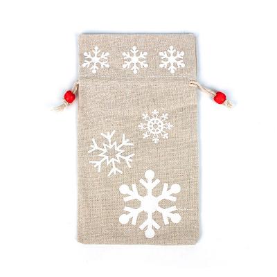 China Recyclable Factory Wholesale Christmas Gift Bag Linen Material Snowman Print Christmas Candy Bag for sale