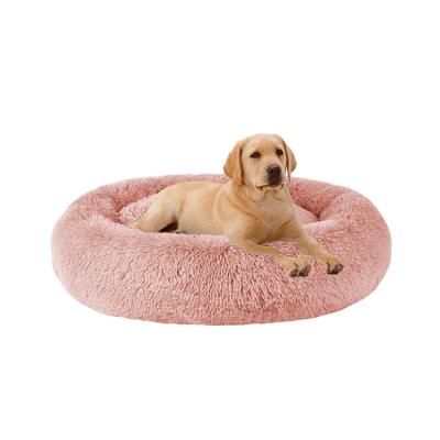 China Pets Beds Custom Round Nylon Smart Washable Plush Sleep Cotton Plush Fluffy Pet Beds for sale