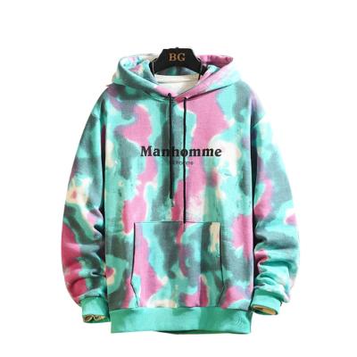 China Anti-Wrinkle Tye Dye Hoodies Men Hip Hop Streetwear Hoodie 100% Cotton Color Block Oversized for sale