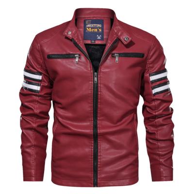 China Waterproof Good Quality Striped Motorcycle PU Leather Jacket Man Increasing Streetwear Coat for sale