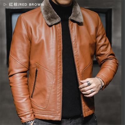 China Real Leather Jacket Men Fleece PU Fleece Winter Waterproof Thermal Leather Coat Men for sale