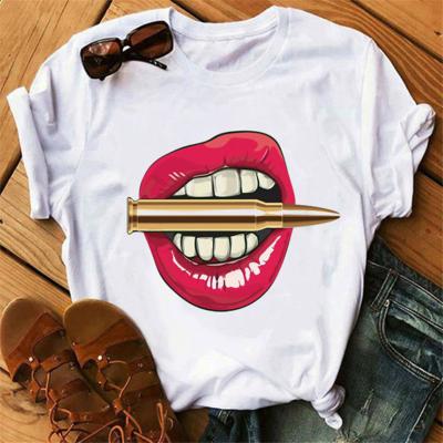 China Hot Selling QUICK DRY Garphic Lip Print Stitching Soft Summer Polo T-Shirt For Women for sale