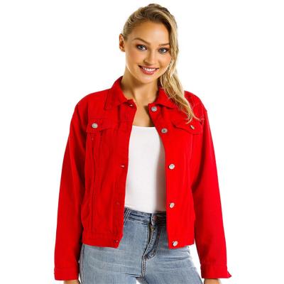 China Hot Sale QUICK DRY Casual Red Jeans Coat Lady Denim Jacket Woman Winter Biker for sale