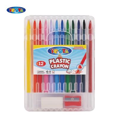 China 12COLOR 8*115MM BRIGHT HEXAGONAL COLORS PLASTIC PENCIL IN PP BOX WITH ENLOSED SHARPENER AND ERASER for sale