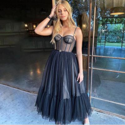 China Black Lace Tulle Prom Ball Gown Vestidos De Gala Spaghetti Sweet Dotted Ball Gown Wedding Party Dress Breathable Women Dresses For Woman for sale