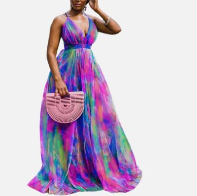 China 2022 new anti-static gauze net printing spring large swing dress female birthday party evening dress for sale