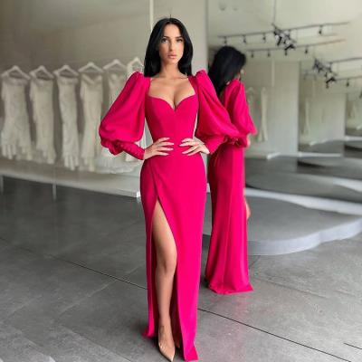 China 2022 Breath Sleeve Anti-Static High Split Feast Dinner Dress Prom Formal Party Dresses New Elegant Red Women Long Dress Evening Dresses for sale