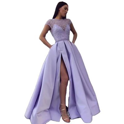 China YINGGE Breathable Free Sample Beads Formal Dress Side Slit Largos Vestidos De Fiesta Lavender Purple Prom Dresses 2021 Same for sale