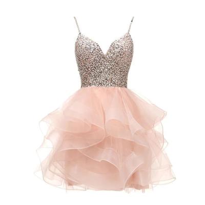 China Anti-wrinkle Spaghetti Beaded Bodice Sequin Crystals Party Dresses 2022 Tulle Shorts Graduation Dresses Mini Sexy Short Homecoming Dress for sale