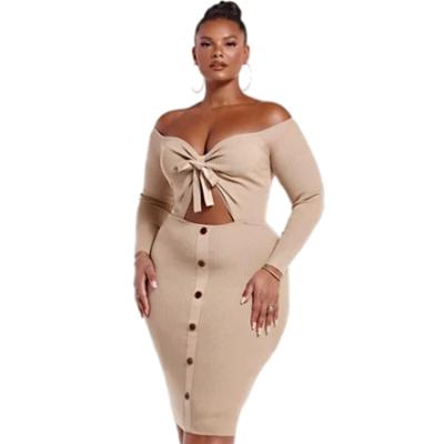 China 2021trending china breathable manufacturers off the shoulder women sweater dress sexy plus size knitted sweater dress women clothing for sale