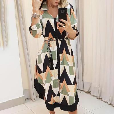 China 2021 hot sale fashion anti-static sexy ladies plus size printing long sleeve shirt dress for women casual for sale