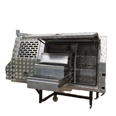 China With jerry can and spare wheels rack take aluminum UTE Canopy with dog cage tool box for sale