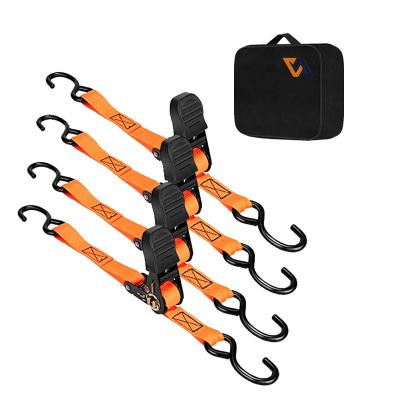 China Polyester OEM Ratchet Tie Downs 4 Pack 25mm Link 800kg Down Straps Motorcycle Ratchet Strap With Rubber Covered Handle for sale