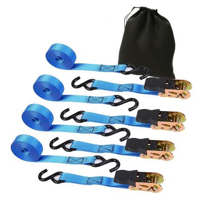 China Polyester OEM Ratchet Ties 4 Packs 1inch 1760 Pounds Ratchet Tie Down LOGO Printed Tie Down Straps With Drawstring Pocket for sale