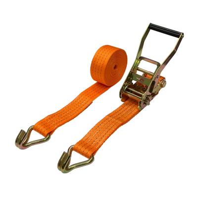 China Custom Heavy Duty Polyester 50mm Ratchet 5000kg Orange Retractable Strap J-Hook For Dirt Bike Vans for sale