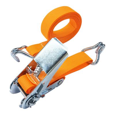 China New Product 1inch 800kg Polyester White Zinc Cargo Ratchet Tie Down Orange Tie Down Straps With Double J-Hook for sale