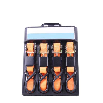 China Retractable Polyester Ratchet Tie Down Hooks 25mm 4m 800kg S Orange 4 Pack Ratchet Straps for sale