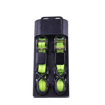 China Green Polyester Ratchet Ties 1 Inch Fixed 15 Ft 600KG S Hook Cargo Ratchet Straps for sale