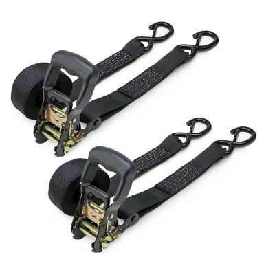 China Polyester 1.5 inch ratchet tie down heavy duty rubber strap handle and lockable S hook for cargo storage for sale