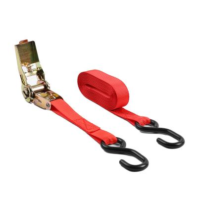 China PP/PES Retractable Thumb 1 3m x 25mm 600KG 1500LBS S Hook Ratchet Straps for sale