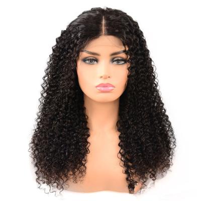 China Hot Sale High Quality 100% Virgin Hair 4X4 Lace Front Wig Natural Black Curly Curly Transparent Curly Closure Wig for sale