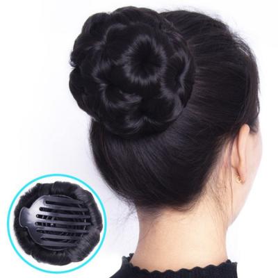 China Curly Elegance Synthetic Fiber Comb Hair Extension Claw On Black Flowers Bun Bun Wigs for sale