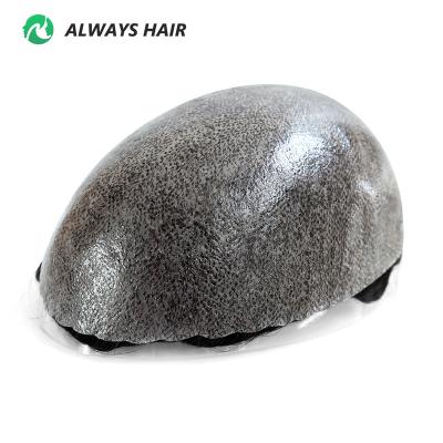 China Natural Wave Men Hair Toupee Men's Capillary Prosthesis Full PU Wig Human Hair Wig Injection Hairpiece Natural 0.12-0.14 Mm Thickness 1 Piece for sale