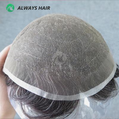 China Natural Wave Soft Breathable Full Swiss Lace Human Hair Mens Toupees India Hair Unit with Grey Hair 1B20 for sale