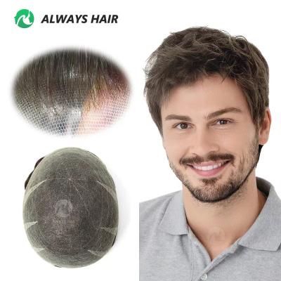 China Natural Wave Super Breathable Swiss Lace Toupee All Bleached Knots Undetectable Hairline Indian Human Hair Toupee for Men for sale