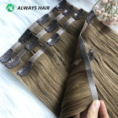 China Tangle free Wholesale Seamless Double Drawn Clip in on Double Pu Human Hair Weft Clip In Hair Extension for sale