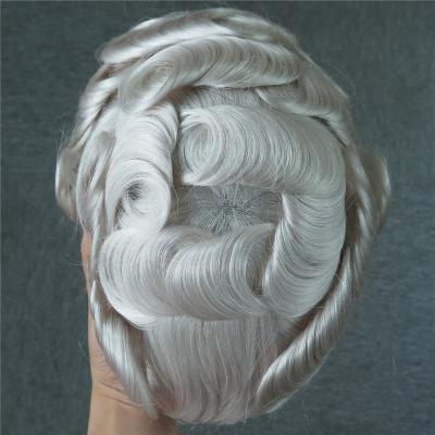 China Free style Nature Hairline All Hand Made Full French lace Toupee Human Hair Grey Hair for Men for sale