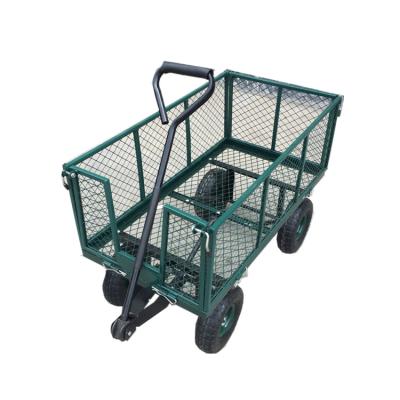 China Durable Cart Farm Cart Folding Mesh Sides Trailer Steel Garden Cart for sale