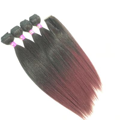 China High Quality Straight Closed To Real Hair Synthetic Hair Bundles With Closure for sale